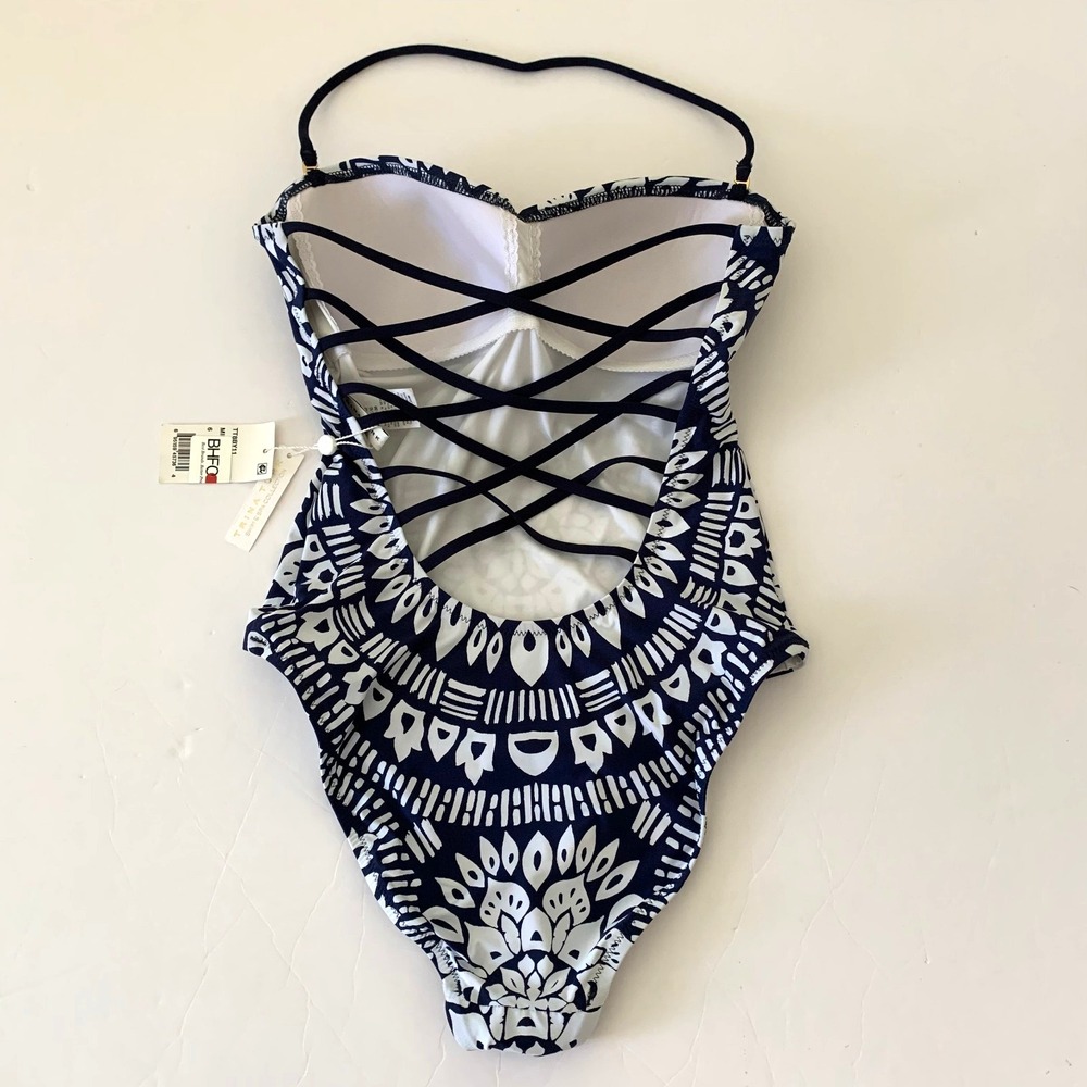 NWT Trina Turk Indochine Bandeau Tribal Floral Lace-up One Piece Swimsuit 6 4 Sm - Picture 5 of 16